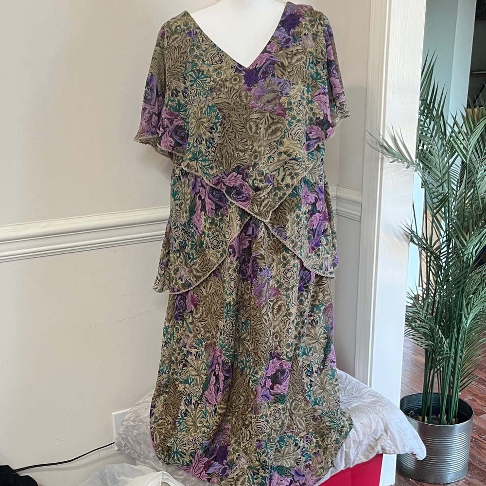 Jessica London Floral Maxi Dress in Purple and Green